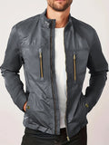 kkboxly  Chic Windbreaker Jacket, Men's Casual Stand Collar Cargo Jacket For Outdoor Activities