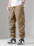 kkboxly  Casual Loose Fit Multi-pocket Drawstring Cargo Pants, Men's Joggers For Spring And Fall Outdoor
