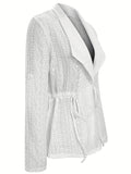 Button Front Drawstring Cardigan, Casual Rollable Sleeve Solid Outerwear, Women's Clothing