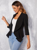 Waterfall Collar Blazer, Elegant Open Front 3/4 Sleeve Outerwear, Women's Clothing