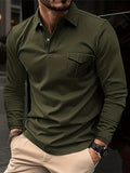 kkboxly Solid Men's Casual Comfy Long Sleeve Lapel Shirt With Chest Pocket For Everyday Wear In Spring And Autumn