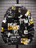 Graffiti & Cartoon Bear Pattern Hooded Windbreaker Reversible Jacket, Men's Casual Chic Zip Jacket For Spring Fall