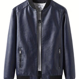 kkboxly  Men's Casual Black Zipper PU Leather Jacket Gifts