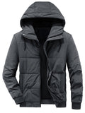 kkboxly  Men's Padded Hooded Jacket, Men Casual Padded Coat Windbreaker Zipper Pocket For Men Winter