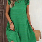 kkboxly  Ruffle Hem Ruched Loose Dress, Casual Solid Color Sleeveless Dress For Spring & Summer, Women's Clothing