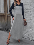 kkboxly  Women's Casual Loose Dress Long Sleeve Front Asymmetric Dress Striped Button Dress