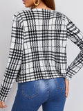 kkboxly  Plus Size Classic Coat, Women's Plus Houndstooth Print Open Front Long Sleeve Medium Stretch Jacket