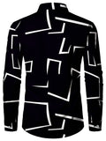 kkboxly Men's Shirt Top Turn-Down Collar Long Sleeve Closure Regular Fit Geometric Pattern Male Casual Shirt For Daily Formal Dress Clubwear