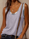 kkboxly  Contrast Trim Crew Neck Tank Top, Casual Sleeveless Tank Top For Summer, Women's Clothing