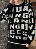 kkboxly  All Match Knitted Letter Print Sweater, Men's Casual Warm Slightly Stretch Round Neck Pullover Sweater For Fall Winter