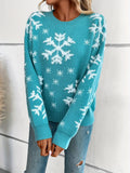 Long Sleeve Snowflake Pattern Casual Crew Neck Sweater for Winter & Fall, Women's Clothing