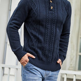 kkboxly  Men's Cable Knit Button Retro  Long Sleeve Pullover Sweater