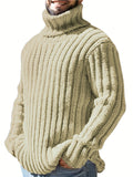 kkboxly  Fashionable Men's Solid Turtleneck Knit Sweater Plus Size Male's Pullover Sweater For Autumn And Winter, Leisurewear For Big And Tall Guys