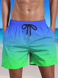 kkboxly  Men's Plus Size Gradient Color Shorts Beach Pants Holiday Shorts, Elastic Drawstring Sports Short Pants