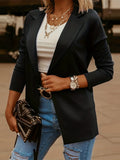kkboxly  Solid Open Front Blazer, Elegant Lapel Long Sleeve Blazer For Office & Work, Women's Clothing