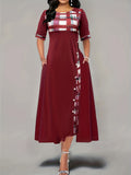 2025 kkboxly  Plaid Print Splicing Dress, Casual Crew Neck Short Sleeve Summer Asymmetrical Dress, Women's Clothing