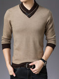 All Match Knitted Slim Sweater, Men's Casual Warm Slightly Stretch Shawl Collar Pullover Sweater For Men Fall Winter