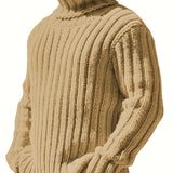 kkboxly  Fashionable Men's Solid Turtleneck Knit Sweater Plus Size Male's Pullover Sweater For Autumn And Winter, Leisurewear For Big And Tall Guys