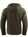 kkboxly  Windbreaker Hooded Jacket, Men's Casual Zip Up Multi Pocket Jacket Coat For Fall Winter Outdoor Activities