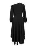 kkboxly  Solid One Shoulder Belted Dress, Elegant Lantern Sleeve Dress, Women's Clothing