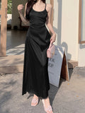 kkboxly  Elegant Backless Halter Neck Dress, Sleeveless Solid Color Maxi Length Dress, Women's Clothing