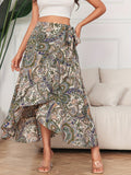 kkboxly  Boho Paisley Print Ruffle Hem Skirt, Casual Wrap Skirt For Spring & Summer, Women's Clothing