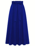Solid Belted Maxi Skirts, Elegant Pleated Versatile Skirts, Women's Clothing