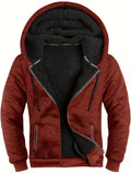 kkboxly  Men's Warm Fleece Hooded Jacket, Casual Zip Up Hoodie With Kangaroo Pocket For Fall Winter