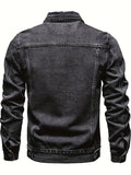 kkboxly  Men's Retro Denim Jacket, Casual Street Style Multi Pocket Denim Jacket