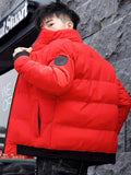 kkboxly  Men's Solid Padded Jacket, Men Casual Padded Coat Windbreaker Zipper Pocket Stand Collar For Men Winter