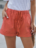 kkboxly  Solid Elastic Waist Shorts, Casual Drawstring Comfy Summer Shorts With Pockets, Women's Clothing