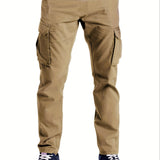 kkboxly  Men's Stylish Solid Cargo Jogger With Pockets, Causal Breathable Drawstring Men's Bottom Clothing For City Walk Street Hanging Outdoor Activities