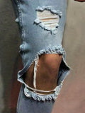 kkboxly  Slim Fit Ripped Jeans, Men's Casual Street Style Distressed Mid Stretch Denim Pants For Spring Summer