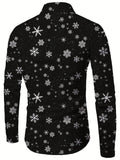kkboxly  Trendy Snowflake Full Print Men's Basic Long Sleeve Button Up Shirt For Spring Fall, Christmas Gift