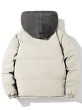 Plus Size Men's Hooded Puffer Jacket For Fall Winter, Patchwork Fake Two-piece Jacket, Thick Warm Tops For Males, Men's Clothing