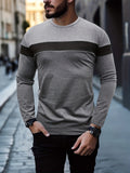 kkboxly Men's Color Block Crew Neck Long Sleeve Novel T-shirt Tee, Casual Comfy Shirts For Spring Summer Autumn, Men's Clothing Tops