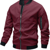 kkboxly  Classic Design Track Jacket, Men's Casual Baseball Collar Solid Color Zip Up Jacket For Spring Fall