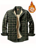 kkboxly  Men's Plaid Print Jacket, Windproof Thermal Patchwork Lapel Winter Shirt For Men's Winter Outdoor Activities