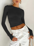 kkboxly  Slim Solid Crew Neck T-Shirt, Y2K Long Sleeve T-Shirt For Spring & Fall, Women's Clothing