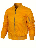kkboxly  Men's Stylish Solid Windbreaker With Pockets, Active Breathable V Neck Zip Up Long Sleeve Jacket For Spring Fall