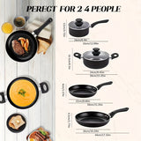 kkboxly 6pcs Nonstick Kitchen Cookware Set, Ceramic Coating Cooking Pot And Pans Set, Stock Pot/Milk Pot/Frying Pans Set, Black Aluminum Pan With Lid, Induction/Gas Kitchenware Set