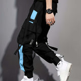 kkboxly kkboxly  Multi-pocket Ribbon Design, Men's Color Block Cargo, Trendy Comfy Jogger Pants
