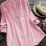 kkboxly   Solid Button Front Blouse, Casual V Neck Long Sleeve Blouse, Women's Clothing