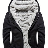 kkboxly Fashionable Men's Hoodies Zipper Contrast Colors Fleece Winter Jacket,Suitable For Winter,Street Outdoor,Comfortable,Warm And Versatile