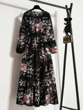 Kkboxly  Bohemian Polka Dot Print Long Dress, Ruffle Hem Round Neck Long Sleeve Elastic Waist A-Line Dresses, Women's Clothing