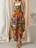 kkboxly  Abstract Print Overall Jumpsuit, Casual Button Overall Jumpsuit For Spring & Summer, Women's Clothing
