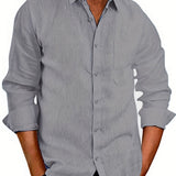 kkboxly  Plus Size Men's Elegant Mature Long Sleeve Shirt, Trendy Oversized Slim Fit Button Up Shirt For Big & Tall Males, Men's Clothing, Plus Size