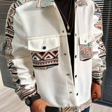 kkboxly  Men's Chest Pocket Color Block Casual Jacket, Lapel Trendy Loose Warm Jacket For Autumn And Winter