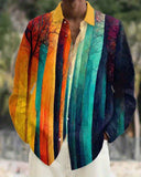 kkboxly  Colorful Stripe Print Men's Casual Button Up Long Sleeve Shirt, Men's Clothes For Spring Summer Autumn, Tops For Men