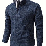 kkboxly  Plush Fleece Warm Pullover Sweaters, Men's Slim Casual High Neck Knitted Zipper Sweaters